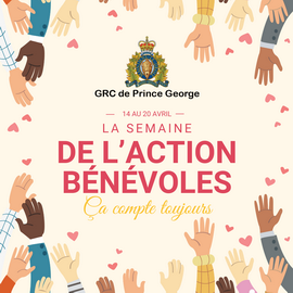 Image repr&eacute;sentant des mains lev&eacute;es avec les mots &laquo; Du 14 au 20 avril La semaine nationale de l'action b&eacute;n&eacute;voles &Ccedil;a compte toujours &raquo;.