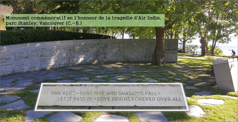 Monument comm&eacute;moratif en l`honneur de la trad&eacute;die d`Air India, parc Stanley, Vancouver (C.-B.)