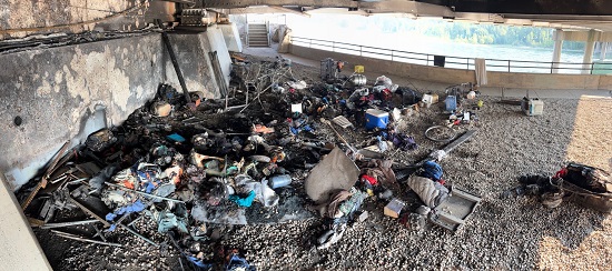 Fire debris underneath Trail, BC bridge