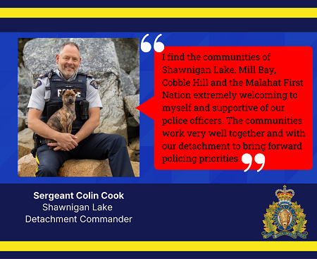 Graphic card with a photo of Sgt.Cook in uniform and a quote from his profile.