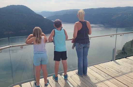 Photos of Sam enjoying time off with her kids and the beautiful ocean views on the Malahat Skywalk. 