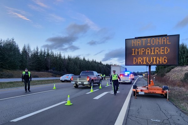 Mounties with BC Highway Patrol at a checkstop on northern Vancouver Islan