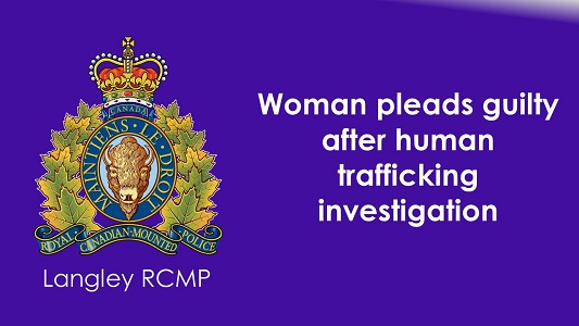 Photo of banner stating that woman pleads guilty after human trafficking investigation