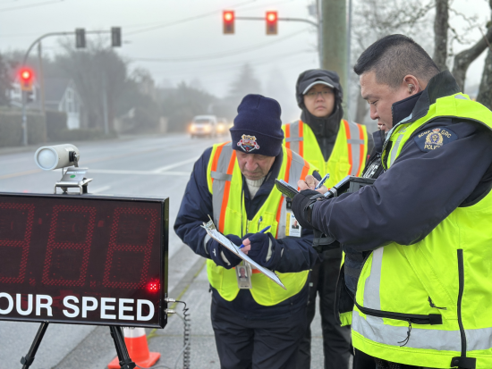 Richmond RCMP officer and volunteers conducting speed watch
