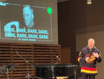 Corey Hirsch speaks at Campbell River Baptist Church