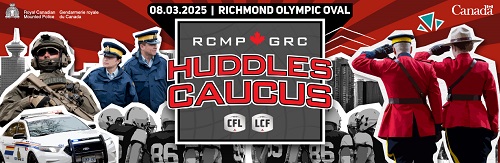 Promotional banner of the CFL and RCMP Hiring Huddles BC