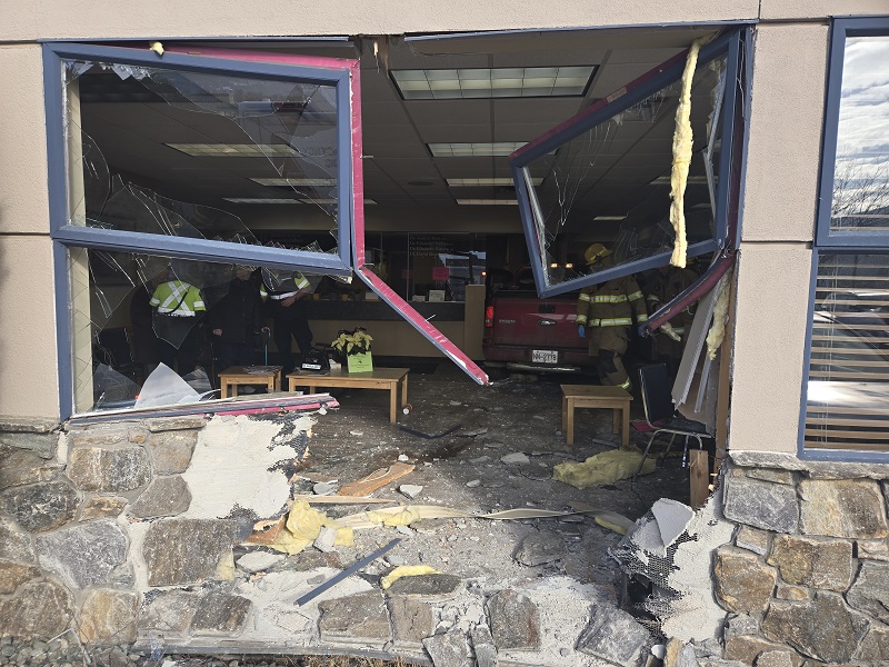 Vehicle drives through building
