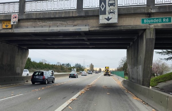 umber on Highway #99 after an overpass strike at Blundell Road