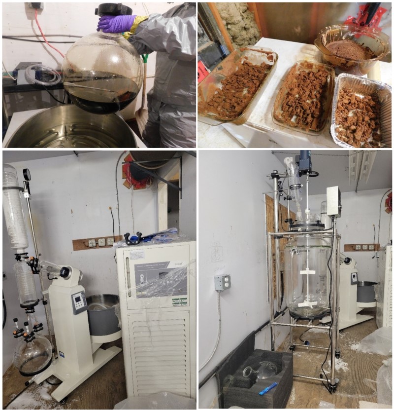 Chemistry equipment, dry and liquid fentanyl being made