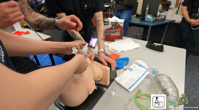 Photo of the students learning how to administer an airway on a patient