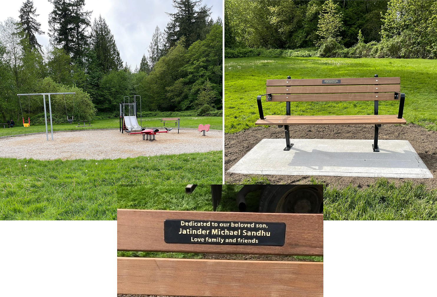 Parc et terrain de jeu banc comm&eacute;moratif