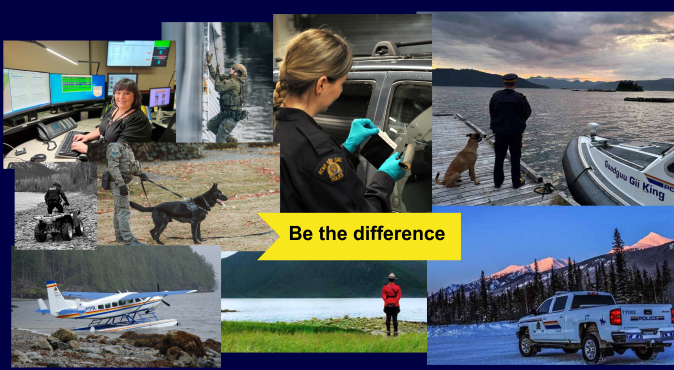 Photo collage of various police officer jobs with text Be the difference