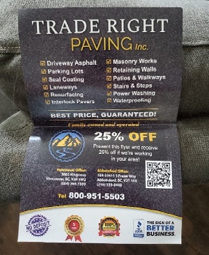 Carte professionnelle pr&eacute;sent&eacute;e par les fraudeurs li&eacute;e &agrave; Trade Right Paving Inc