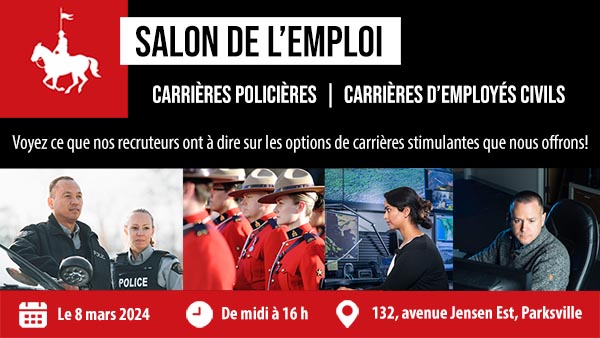 Des policiers de la GRC et des r&eacute;partiteurs ainsi que des renseignements sur l&rsquo;activit&eacute;, dont la date, l&rsquo;heure et le lieu.